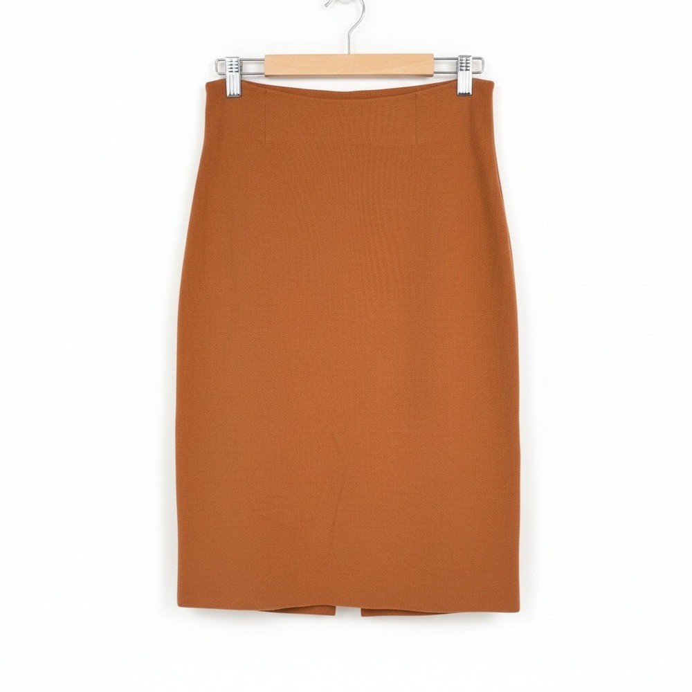 Wolford Knit Pencil Mini Skirt Back Slit Rust Orange Pull On Stretch Slim XS